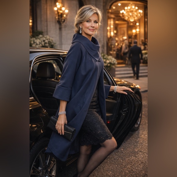 Joseph Ribkoff Jackets & Blazers - Joseph Ribkoff Jacket Women’s 2 Navy Ponte Knit Cocoon Drape Collar Avant Garde